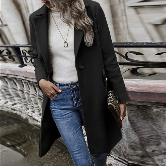 Beige pea coat trench jacket overcoat one button - Picture 4 of 6